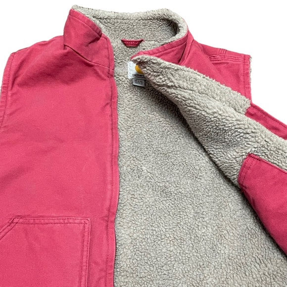 Carhartt Sherpa Lined Duck Canvas Mock Neck Vest Jacket Sz Med Crab Apple WV001 - Picture 6 of 12